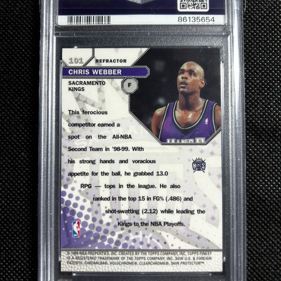 1999 Topps Finest Refractor #101 Chris Webber PSA 10 Gem Mint Sacramento Kings - Picture 2 of 2
